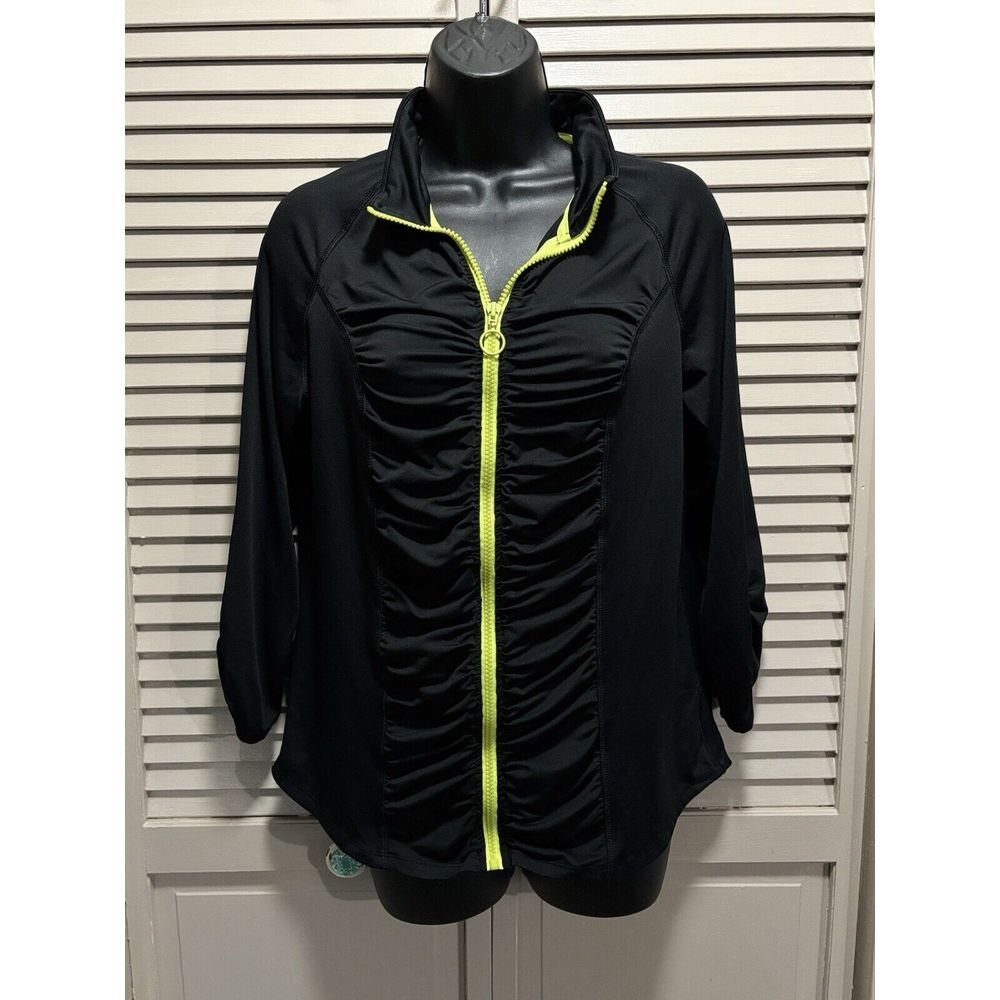 Hard Candy Sport Athletic Zip-Up Jacket Rouching Pockets Size XXL Black/Yellow